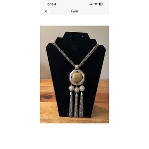 Chico's Long Necklace Womens Gold Silver Faux Stone Bead Tassel Statement 20.5”